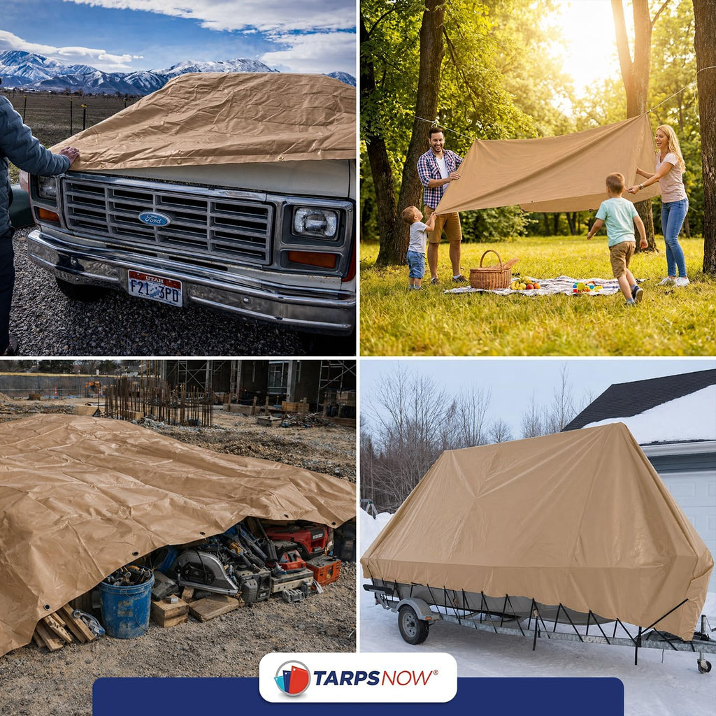 Tarps Now 16x30 Feet Heavy Duty Waterproof Poly Tarp | 12 MIL Reinforced Tarp with Aluminum Grommets | General-Purpose Brown Tarp Cover