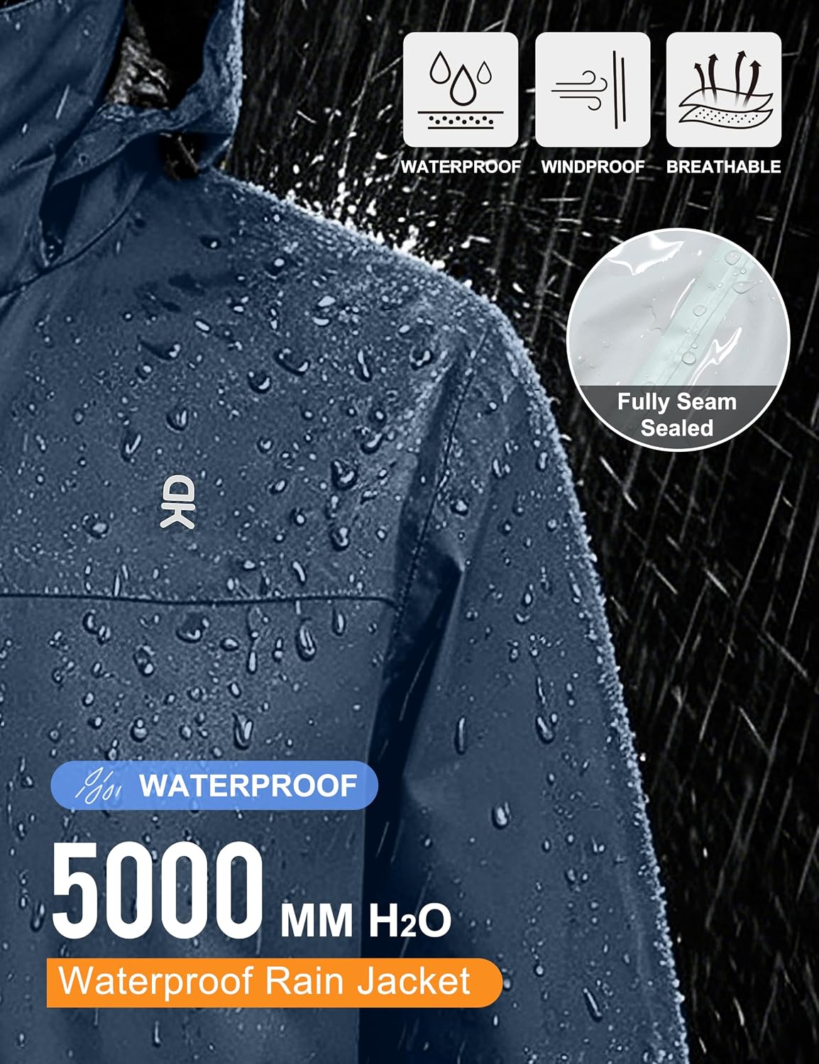 Little Donkey Andy Men's Waterproof Rain Jacket Outdoor Raincoat for Hiking