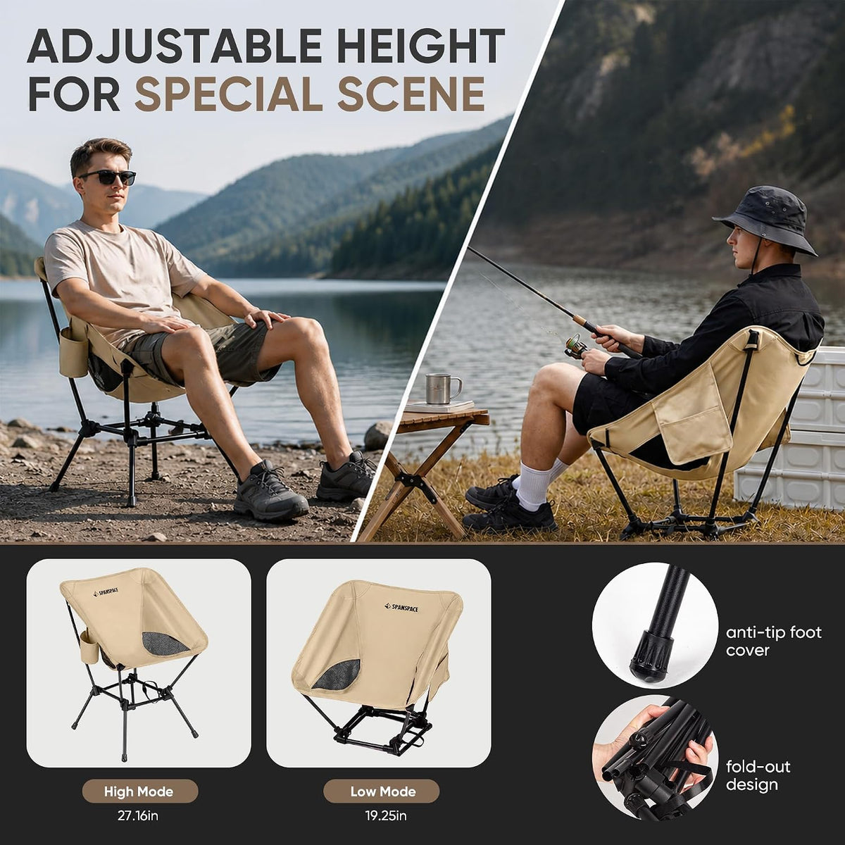 Ultralight Camping Chair for Adults, 3.6 lb Portable Seat, 350 lb Capacity