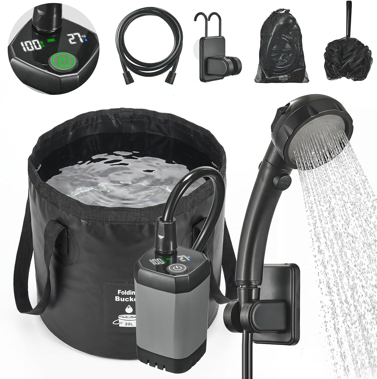 Portable Camping Shower, 6000mAh Rechargeable Outdoor Shower Pump