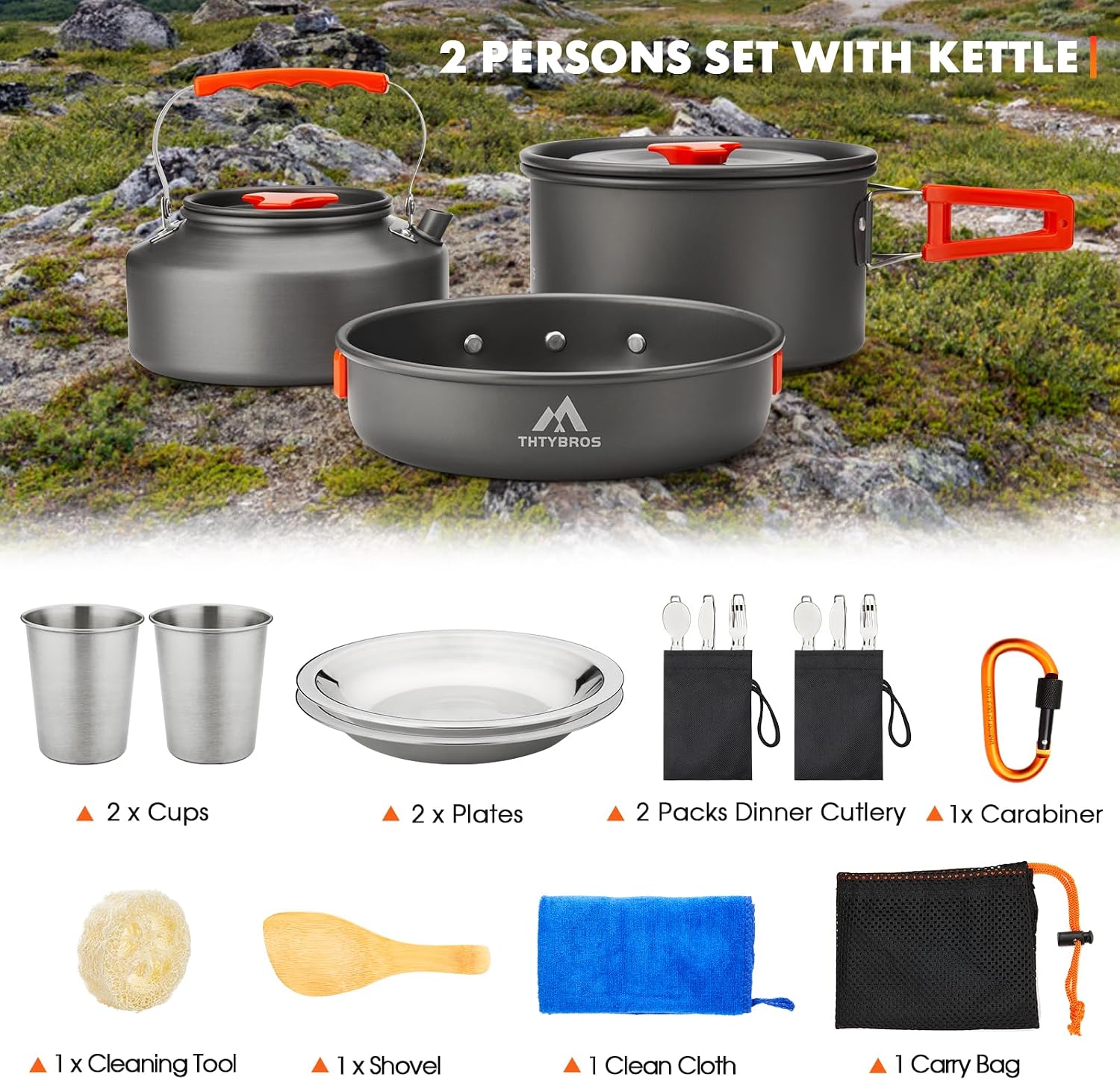 THTYBROS 17pcs Camping Cookware Mess Kit,for Camping,Backpacking,Picnic