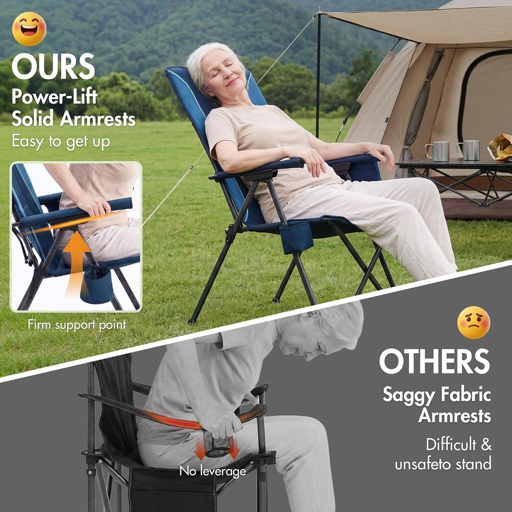 Portal Reclining Camping Chair High Back, 3-Position Hard Armrests, 350 lbs