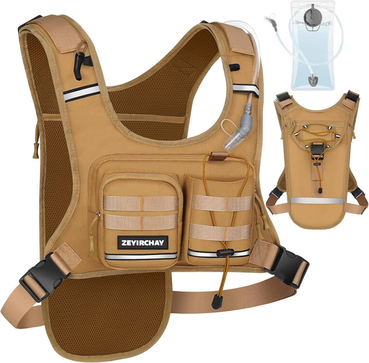 Hydration Pack Vest – Lightweight Chest Pack 2.0L Hands-Free Water Bladder Backpack, Reflective Strips, Adjustable Fit for Men and Women, Ideal for Marathon, Trail Running, Hiking, Cycling