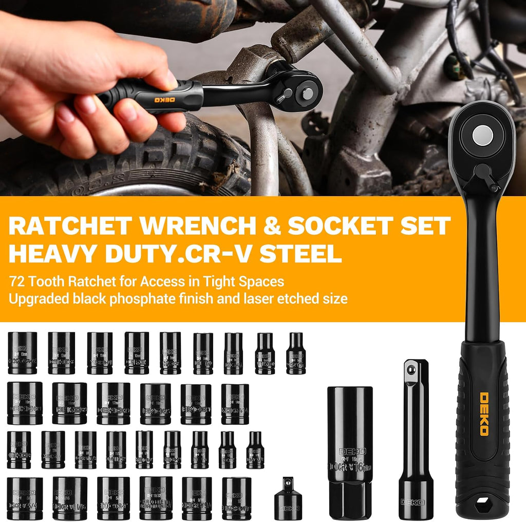 DEKOPRO 218-Piece General Household Hand Tool kit, Professional Auto Repair Tool Set for Homeowner, General Household Hand Tool Set with Plier, Screwdriver Set, Socket Set, with Portable Storage Case