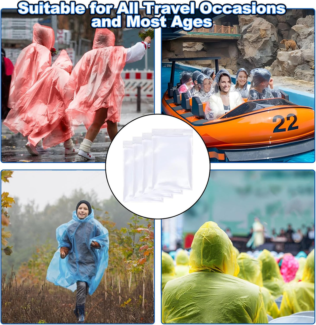 108 Pack Disposable Rain Ponchos for Adults Plastic Ponchos with Hood Raincoat Bulk for Men Women Camping Outdoor