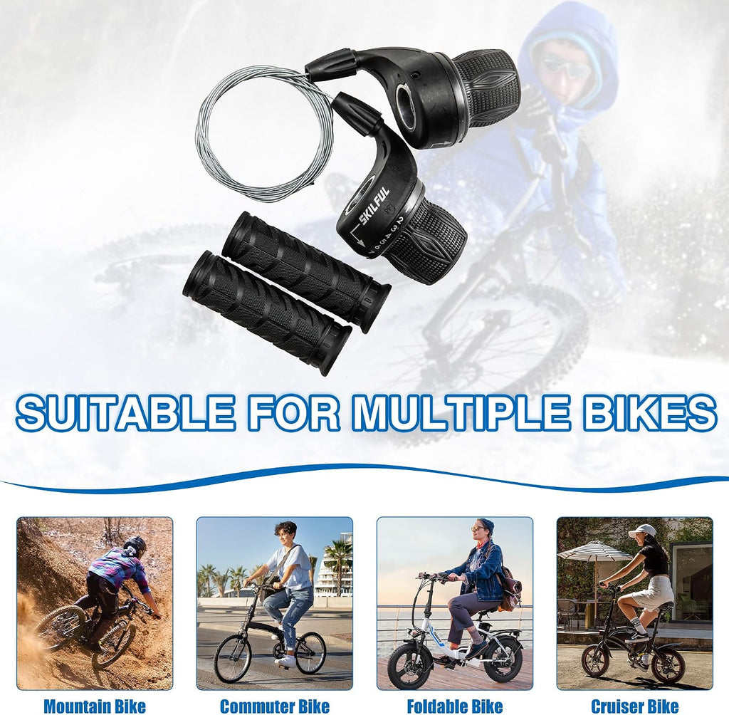 MEGHNA Bicycle 18 Speed Shifter Twist Shifter Lever 3x6 Speed Grip Shift Left and Right Shifter Mountain Bike Commuter Bike Folding Bike Gear Grip Shift with Grips(Pair)