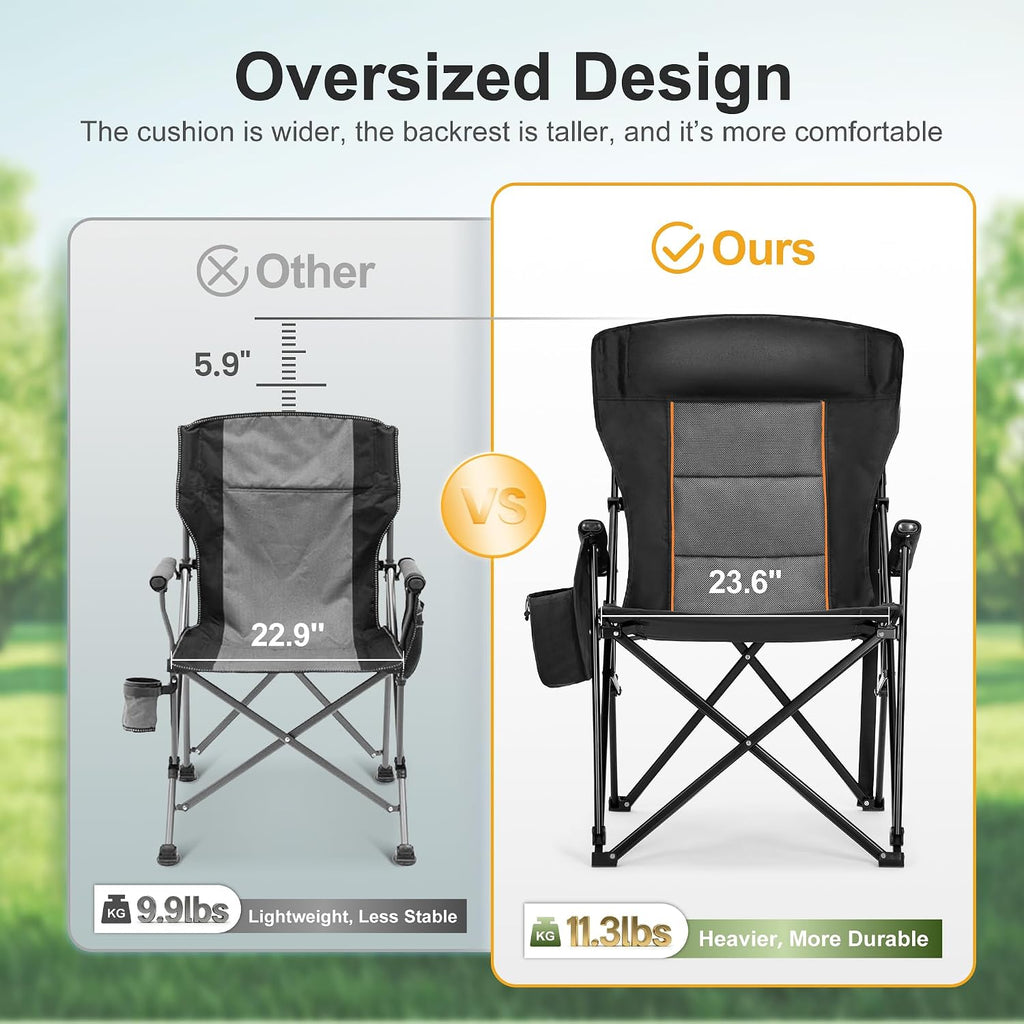 LET'S CAMP Oversized Camping Chairs High Back Heavy Duty Lawn Chair 500LBS