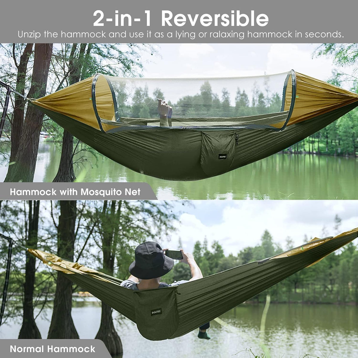 G4Free Large Camping Hammock for Outside with Mosquito Net 2 People Hammock