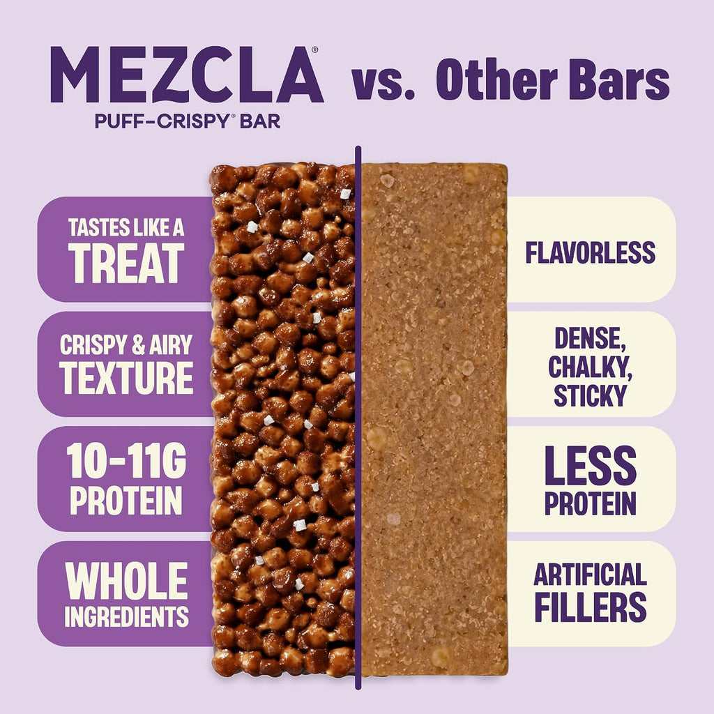 Mezcla Variety Pack Puff Crispy Vegan Bars, 10g Protein, 8 Bars