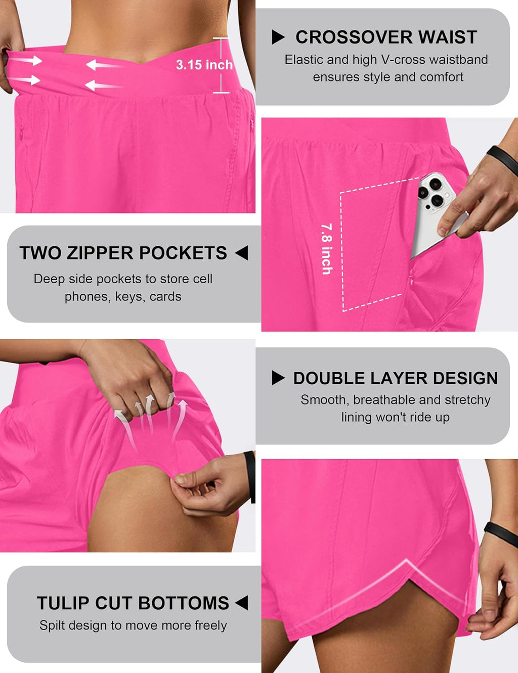 Blooming Jelly Women's Athletic Running Shorts Crossover Gym Workout Shorts