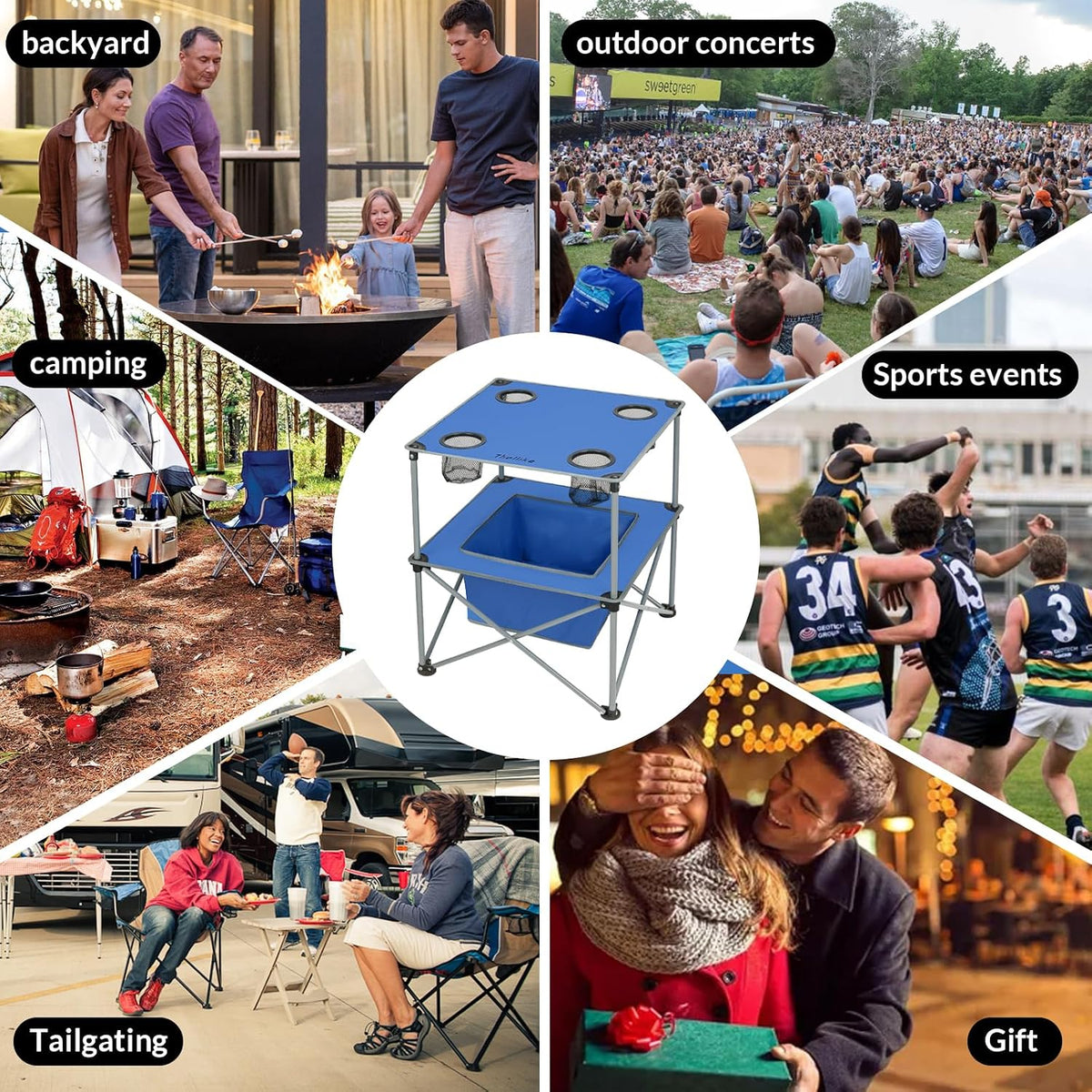 Portable Folding Camping Table Lightweight Outdoor Picnic Table with 4 Cup Holders & Storage Case Collapsible Tailgating Table for Camping Backyard Grill Outdoor Concerts