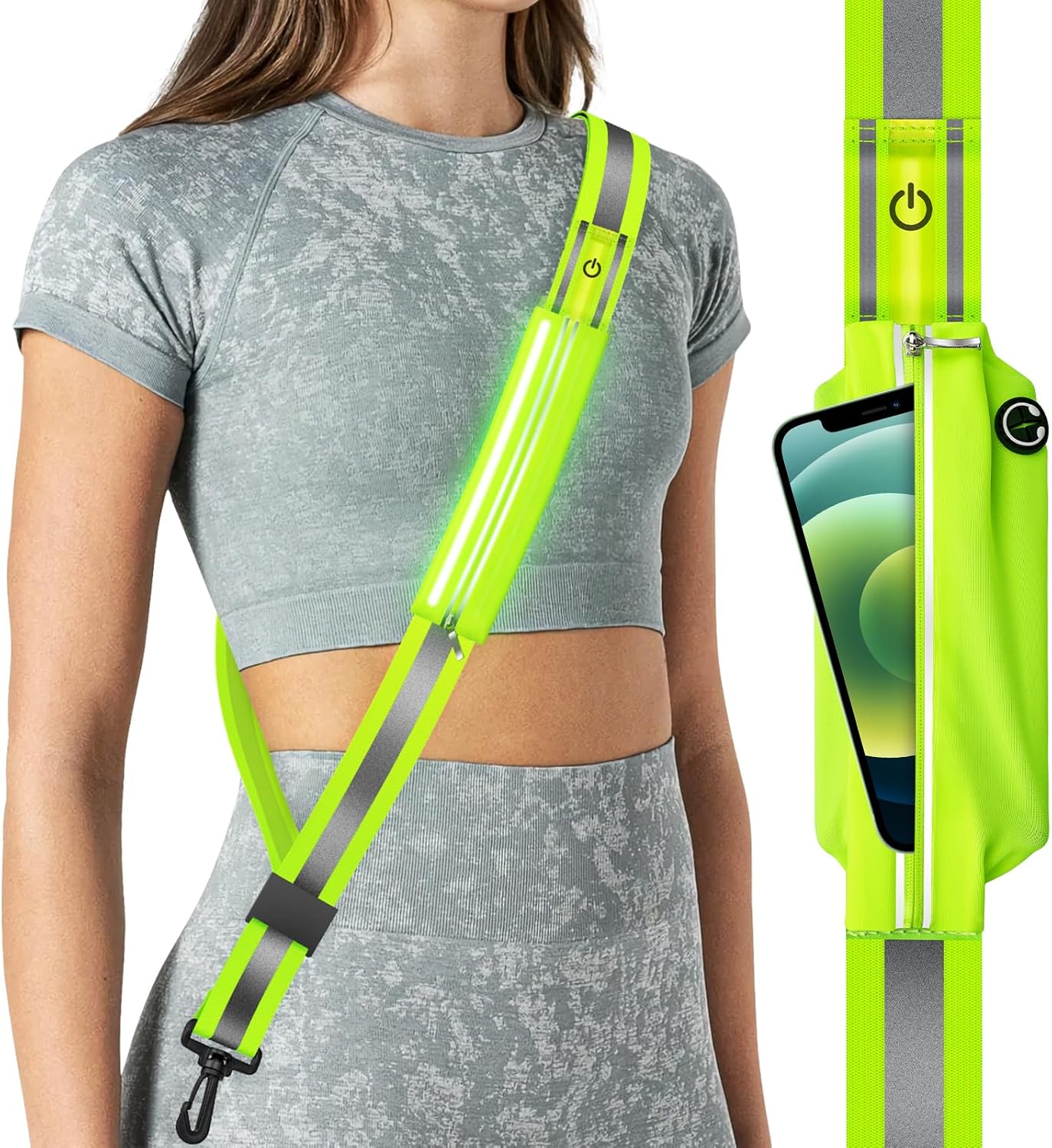 Fokia Kunbio LED Reflective Belt Sash for Walking at Night,Running Safety Gear LED Light Up Running Belt for Runners Walkers