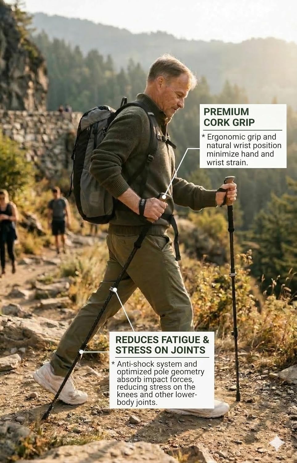 Montem Carbon Fiber Trekking Poles – Ultralight 3K Hiking Poles, Collapsible & Adjustable with Cork Grip, Quick Lock Walking Sticks for Backpacking & Travel (2-Pack)