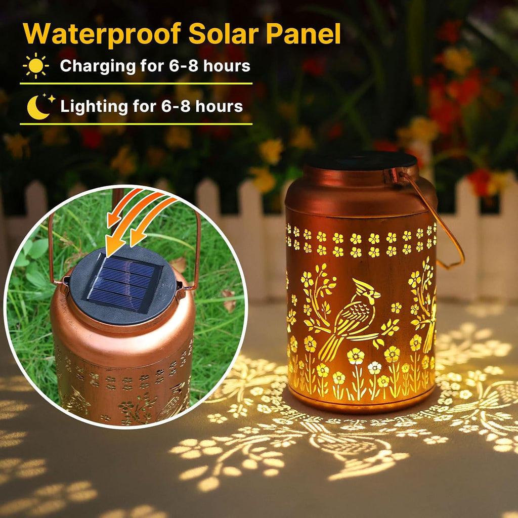 WACLSTDAY Dad Cardinal Solar Lanterns Outdoor Waterproof Garden Decor Birthday Gifts for Women Men Grandma Mom Cardinal Hanging Solar Lights Decorative Lantern for Yard Patio Lawn Pathway