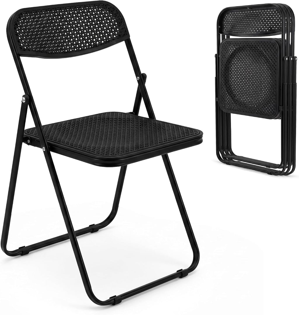 VECELO Plastic Folding Chairs 4 Pack, Metal Frame for Indoor/Outdoor, Black