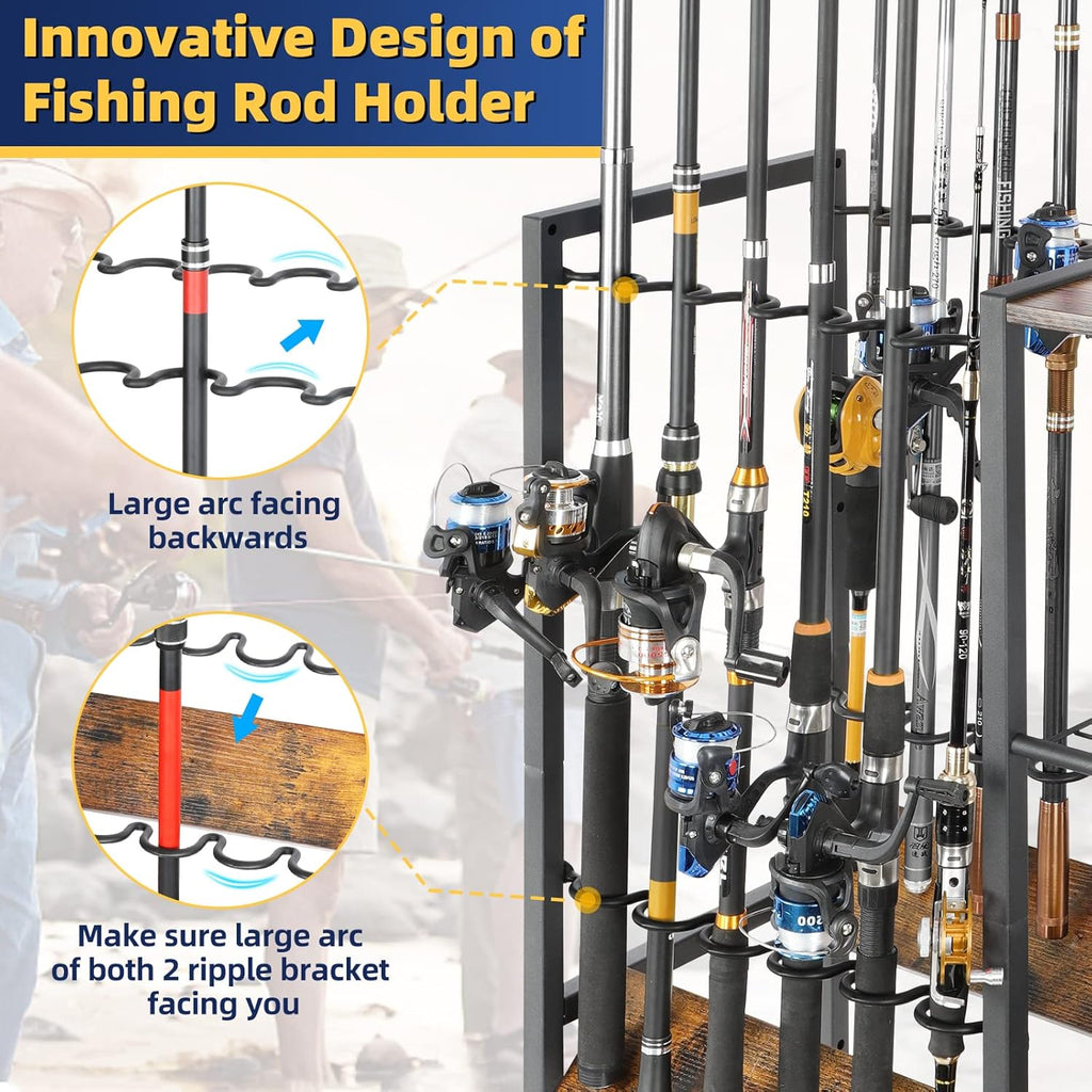 Olakee Fishing Rod Holders, Rolling Fishing Rod Rack for Garage & Boat, Tackle Box & Reel Holder Cart, Easy Assembly Fishing Gear Management System, Ideal Birthday Gift for Men Dad Anglers