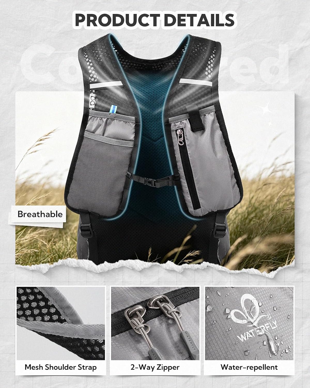 WATERFLY Packable Hiking Backpack, 20L Small Lightweight Foldable Daypack