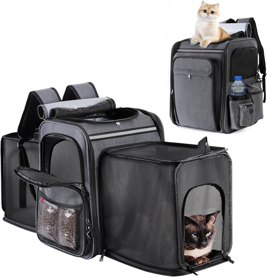 Cat Carrier Backpack for Travel,Dog Carrier Backpack for Large cat, Small Dogs,Puppies Up to 20 Lbs,Expandable Cat Backpack for Outdoor Hiking,Pet Carrier Backpack,Cat Backpack Carrier (Blue)
