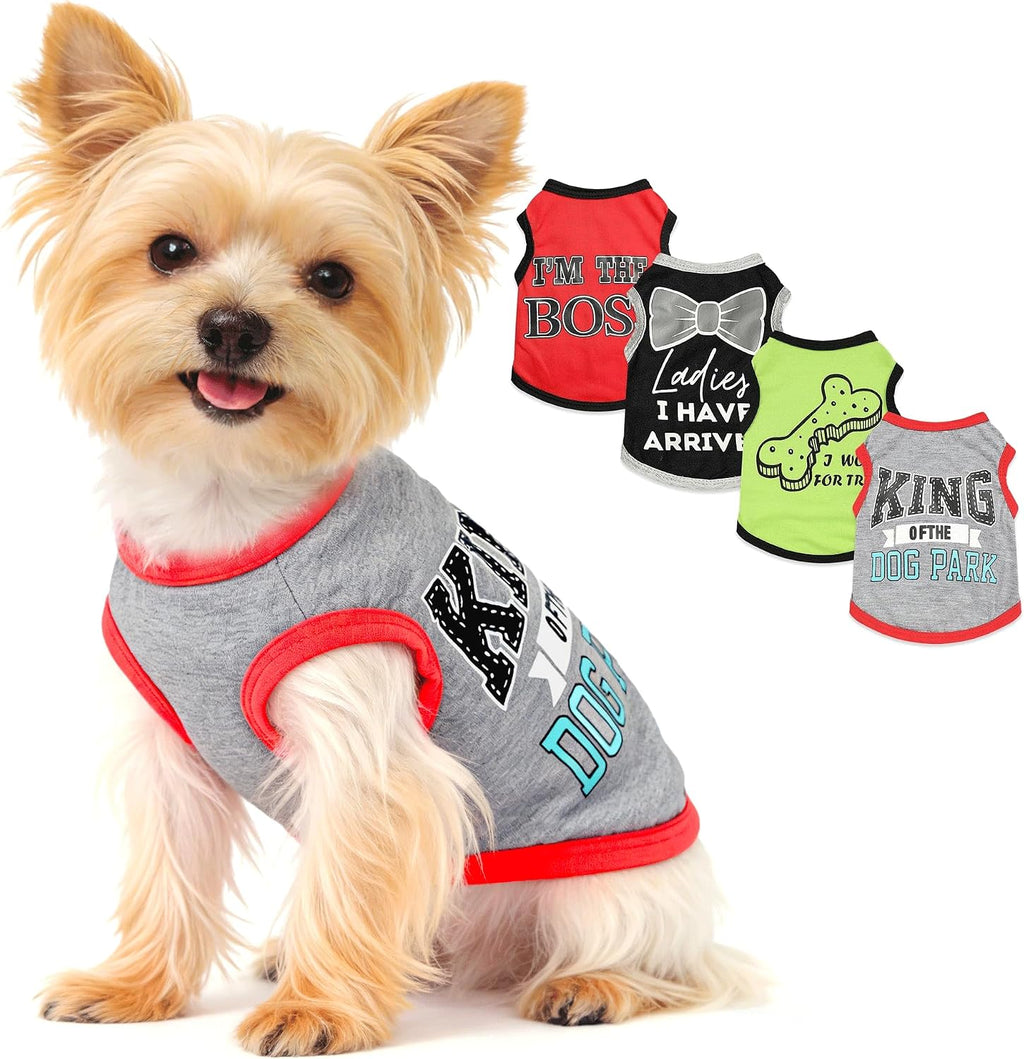 4 Pieces Puppy Clothes Boy Summer Dog Shirts for Small Dogs Chihuahua Yorkie Clothes Soft Cute Pattern Pet Cat Clothing Pink Grey Red Green XXS~M (X-Small)