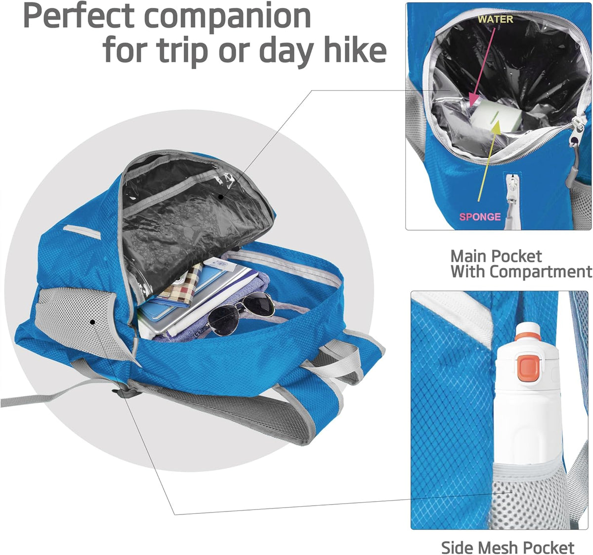 35L Foldable Waterproof Backpack For Outdoor Sports Travel Inside Wet Clothes Compartment Packable For Multiple