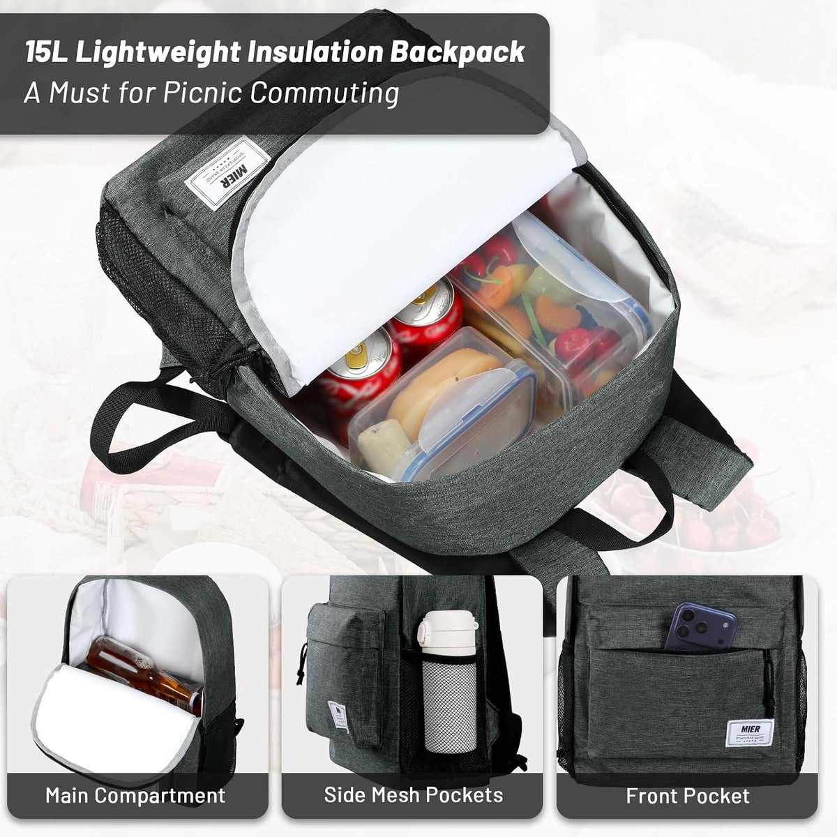 MIER Insulated Backpack Cooler Small Lunch Bookbag for Women Men