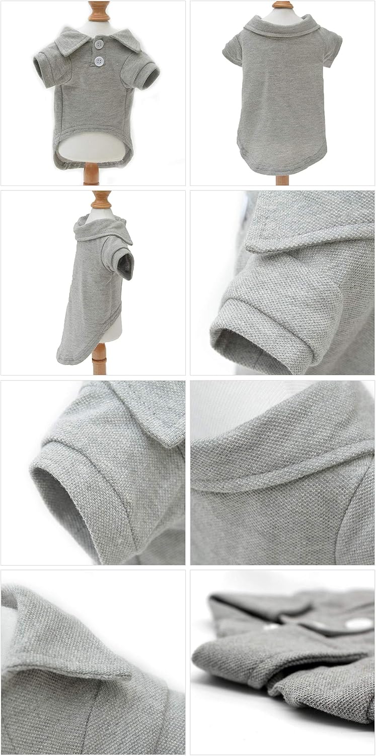 lovelonglong Basic Dog Polo Shirts Premium Cotton, Polo T-Shirts for Large Medium Small Dogs with a Two-Button Collar Blank Color Gray XL