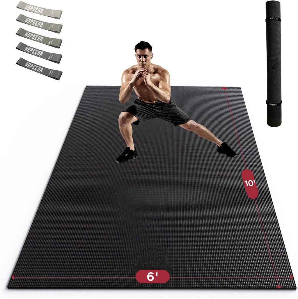 HAPBEAR Large Exercise Mat-6'x4'/7'x5'/6'x8'/6'x9'/6'x10'/6'x12'x 1/3"(8mm)