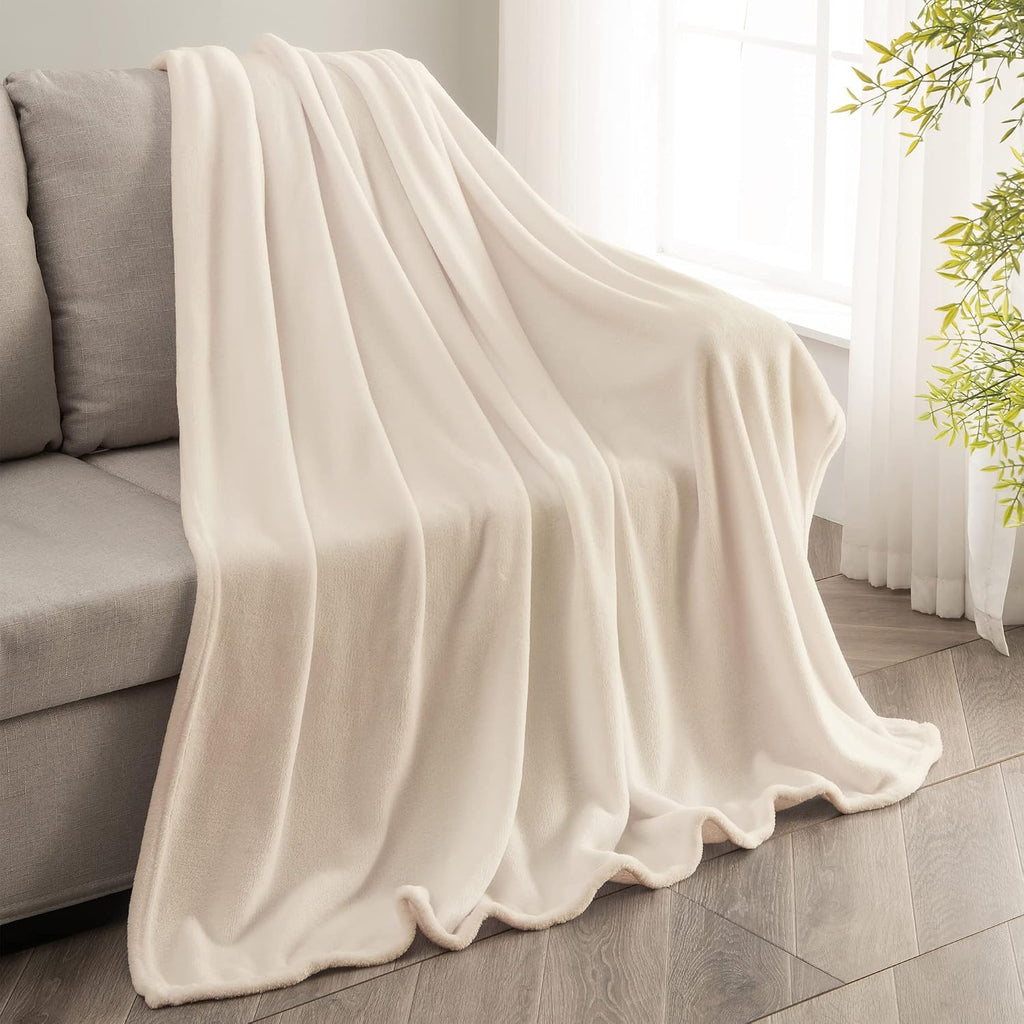 BEDELITE Fleece Blanket Soft Plush Throw for Couch Beige 50"x60"