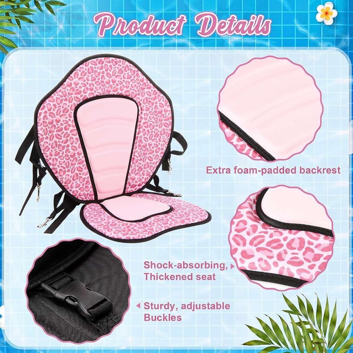 Vinsot 2 Set Kayak Paddle Board Seat Back Support,Pink Leopard