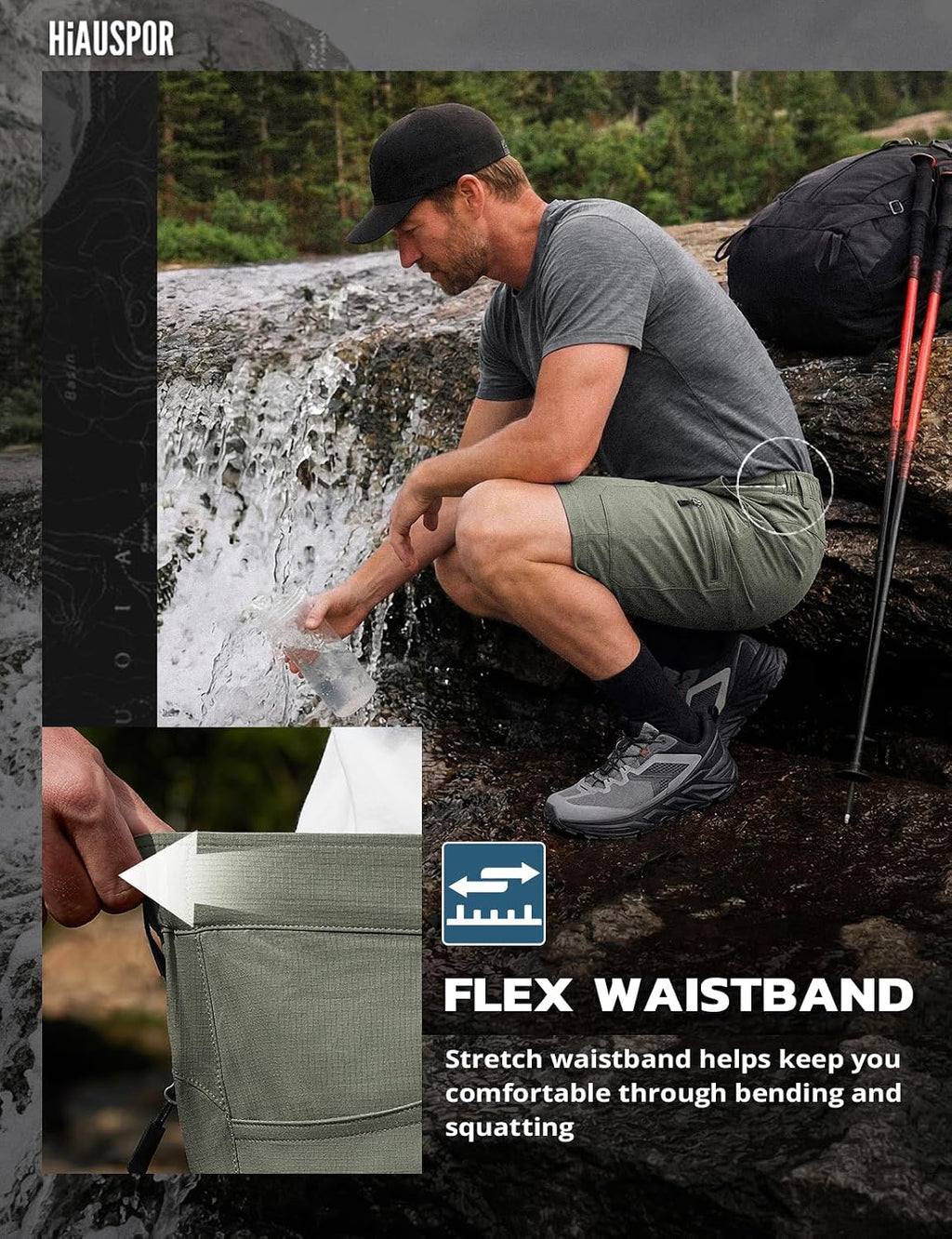Hiauspor Men's Hiking Cargo Shorts: Quick Dry Lightweight with 6 Pockets