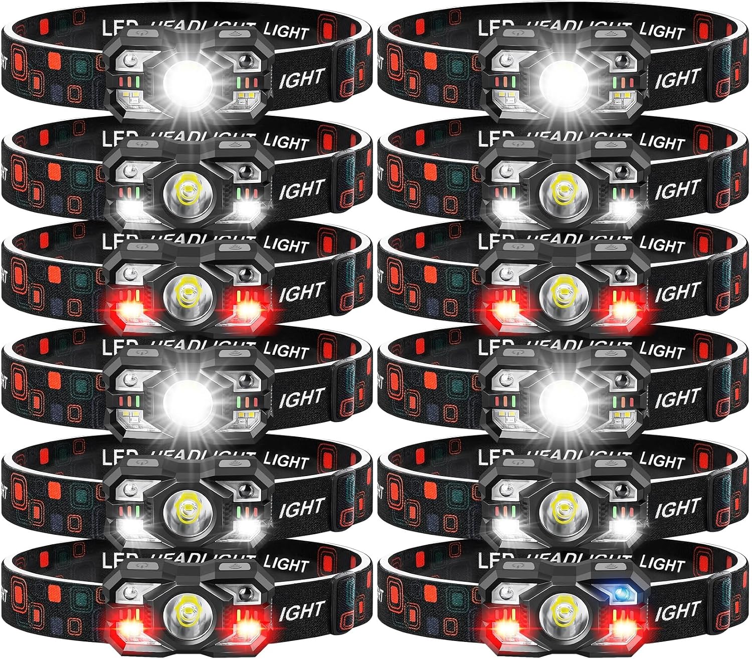 Headlamp Rechargeable 6Pack, 3000 Lumen Ultra-Light Bright Headlamp Flashlight with White Red Light, LED Headlight Motion Sensor, 5+5 Mode for Outdoor Camping Fishing Running Hiking (6)