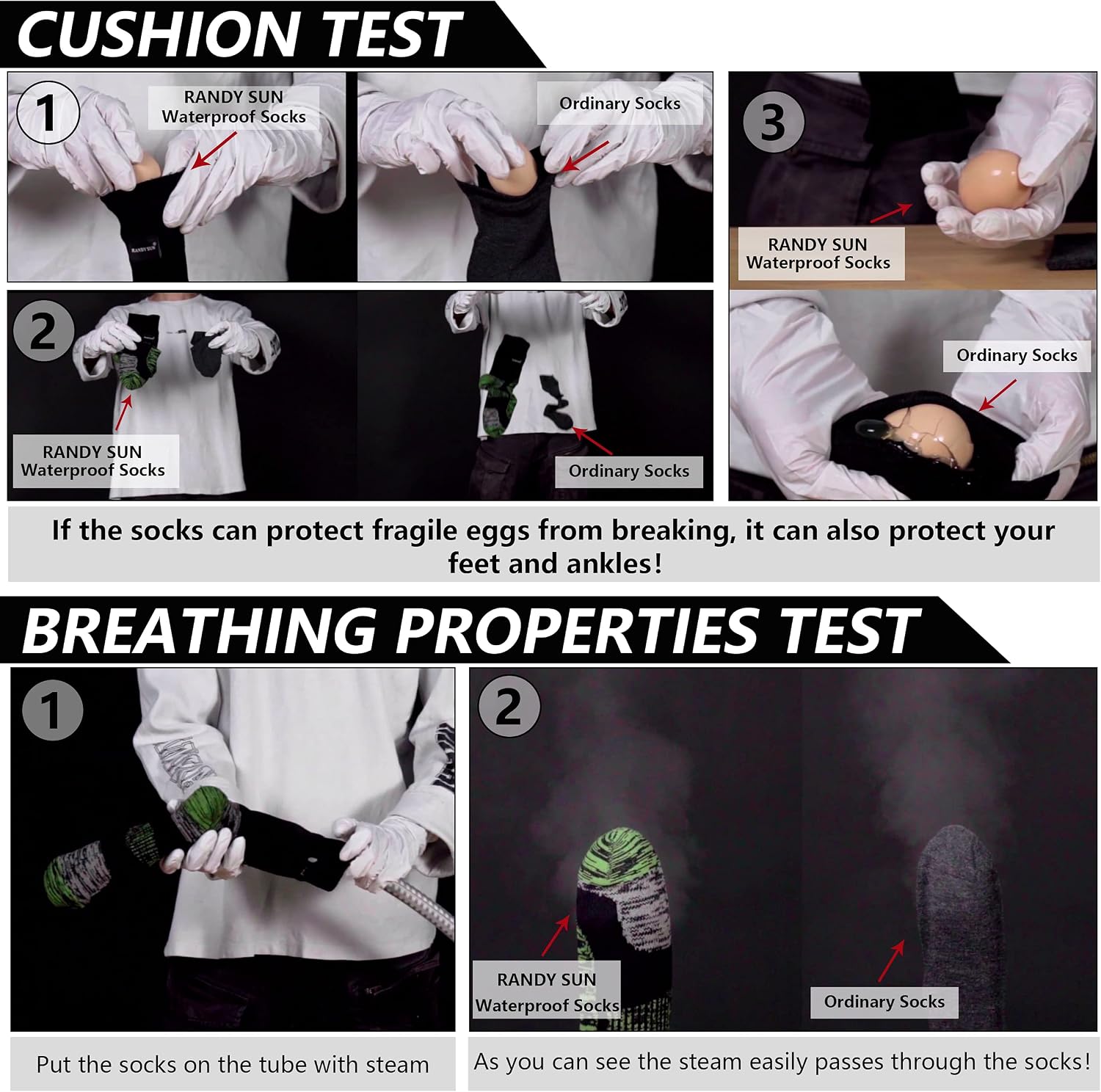 RANDY SUN Waterproof Breathable Socks, [SGS Certified] Unisex Skiing Trekking Hiking Wading Trail Socks