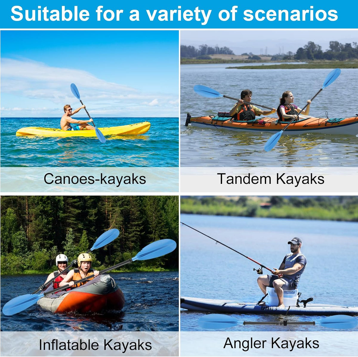 Kayak Paddle, 70" to 95" Canoe Paddle Telescoping Adjustable for Boat Oars Fishing Adults with Kayak Paddles Leash with Kayak Paddles Leash Steel Material Blue
