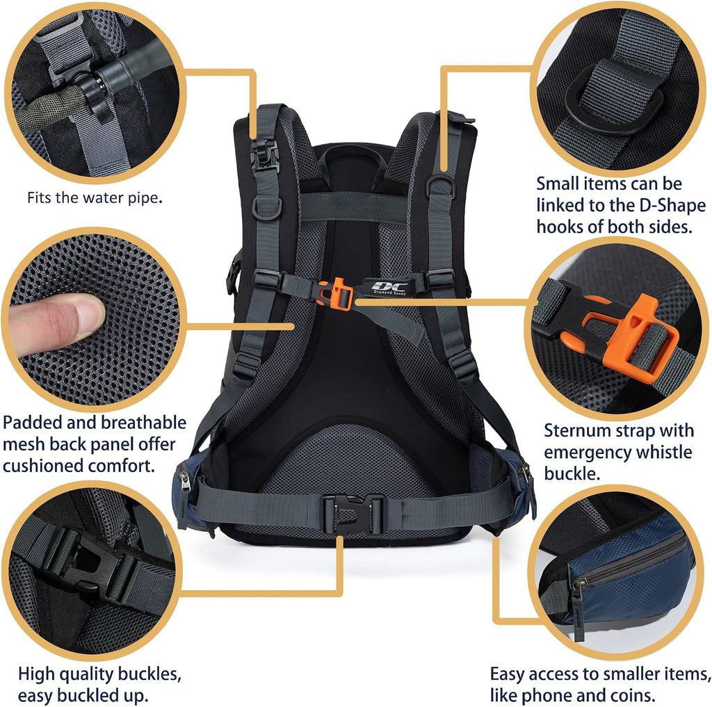 Diamond Candy 40L Hiking Backpack Waterproof Daypack for Men and Women