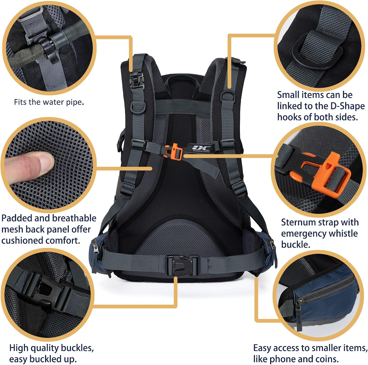 Diamond Candy 40L Hiking Backpack Waterproof Daypack for Men and Women