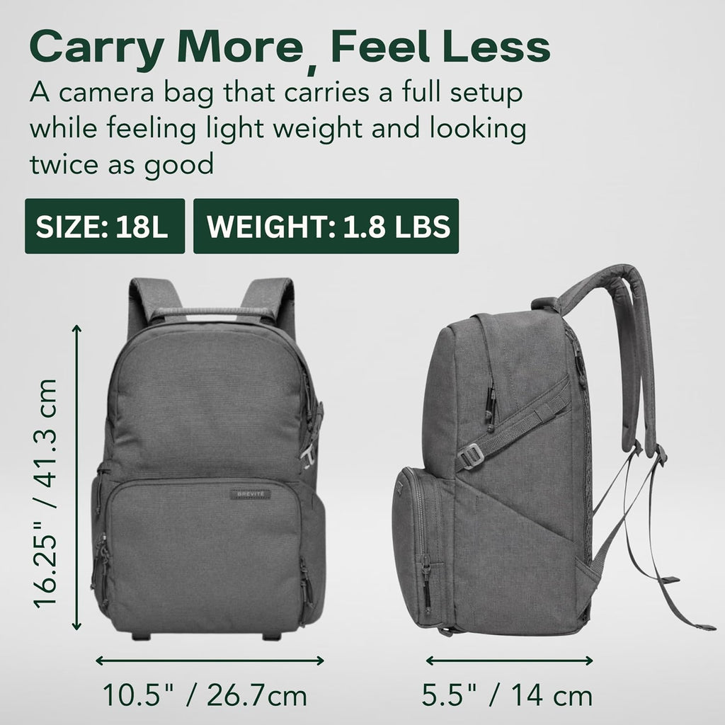 BREVITE Jumper Compact Camera Backpack 2026 Edition: A Minimalist & Travel-friendly Photography Backpack For DSLR Camera & Laptop w/Reinforced Straps & Stiffer Dividers (18L) (Poppy Seed Color)