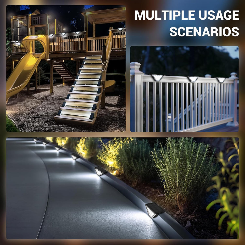 PATIOWIN 6 Pack Solar Step Lights for Outside, 24 LEDs Solar Stair Lights Waterproof IP65, Solar Deck Lights Outdoor Decor for Garden, Porch, Pathway, Patio, Fence(Cold White)
