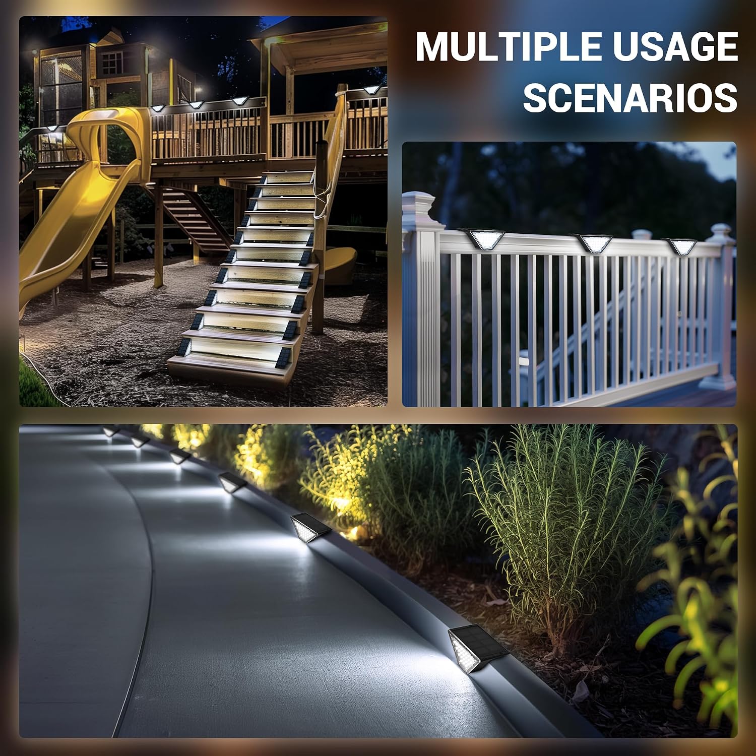 PATIOWIN 6 Pack Solar Step Lights for Outside, 24 LEDs Solar Stair Lights Waterproof IP65, Solar Deck Lights Outdoor Decor for Garden, Porch, Pathway, Patio, Fence(Cold White)