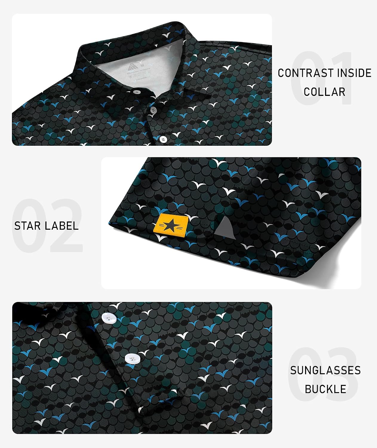 ZITY 5 Pack Mens Golf Shirt Short Sleeve UPF 50+ Print Patterns Casual Polo