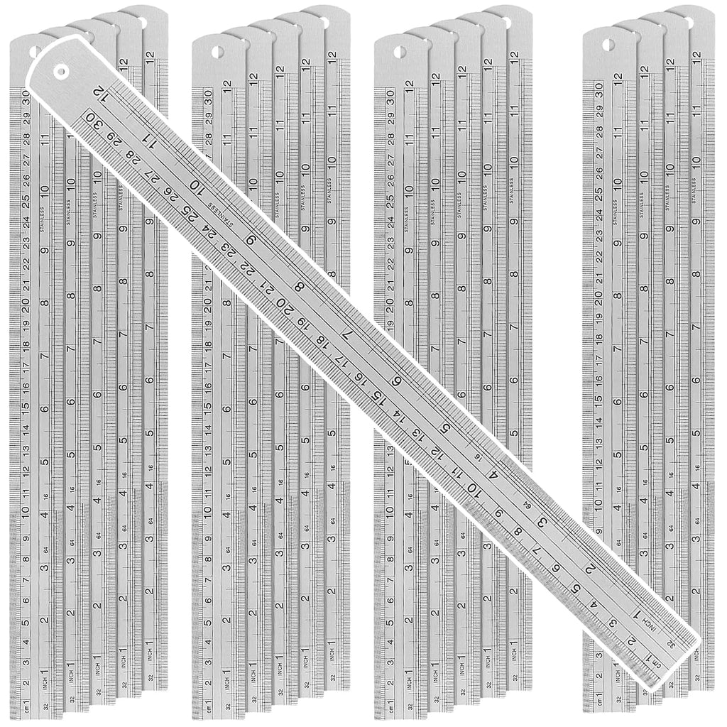 30 Pack 12 Inches Stainless Steel Rulers, Straight Edge Laser Engraved