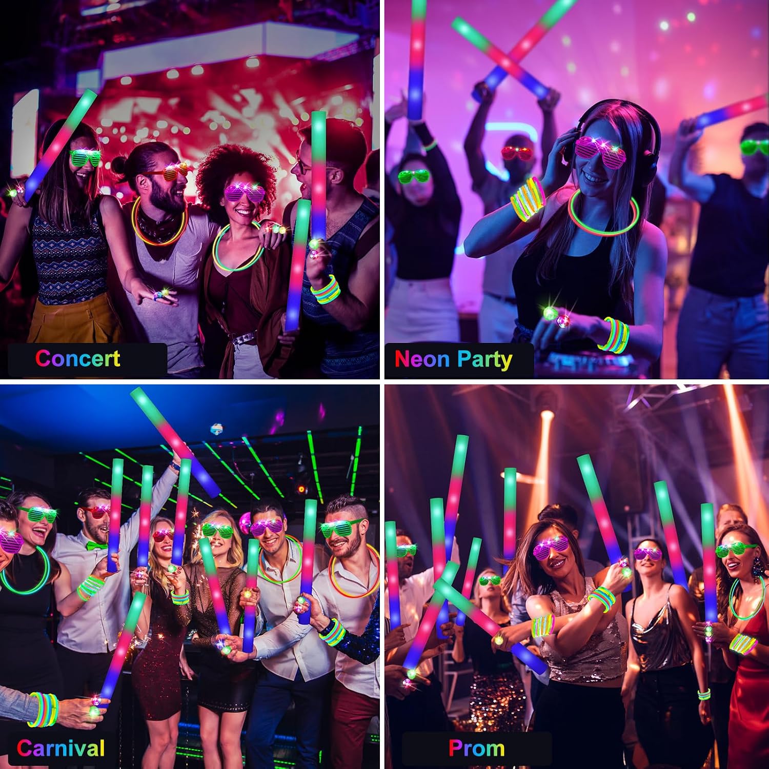 OLUPP 150 PCS Glow in the Dark Party Supplies, 16 Foam Sticks, 16 LED Glasses, 100 Glow Sticks and 18 Finger Lights for Neon Party, 4th of July, Wedding, Birthday, Concert, New Year, Carnivals, Raves
