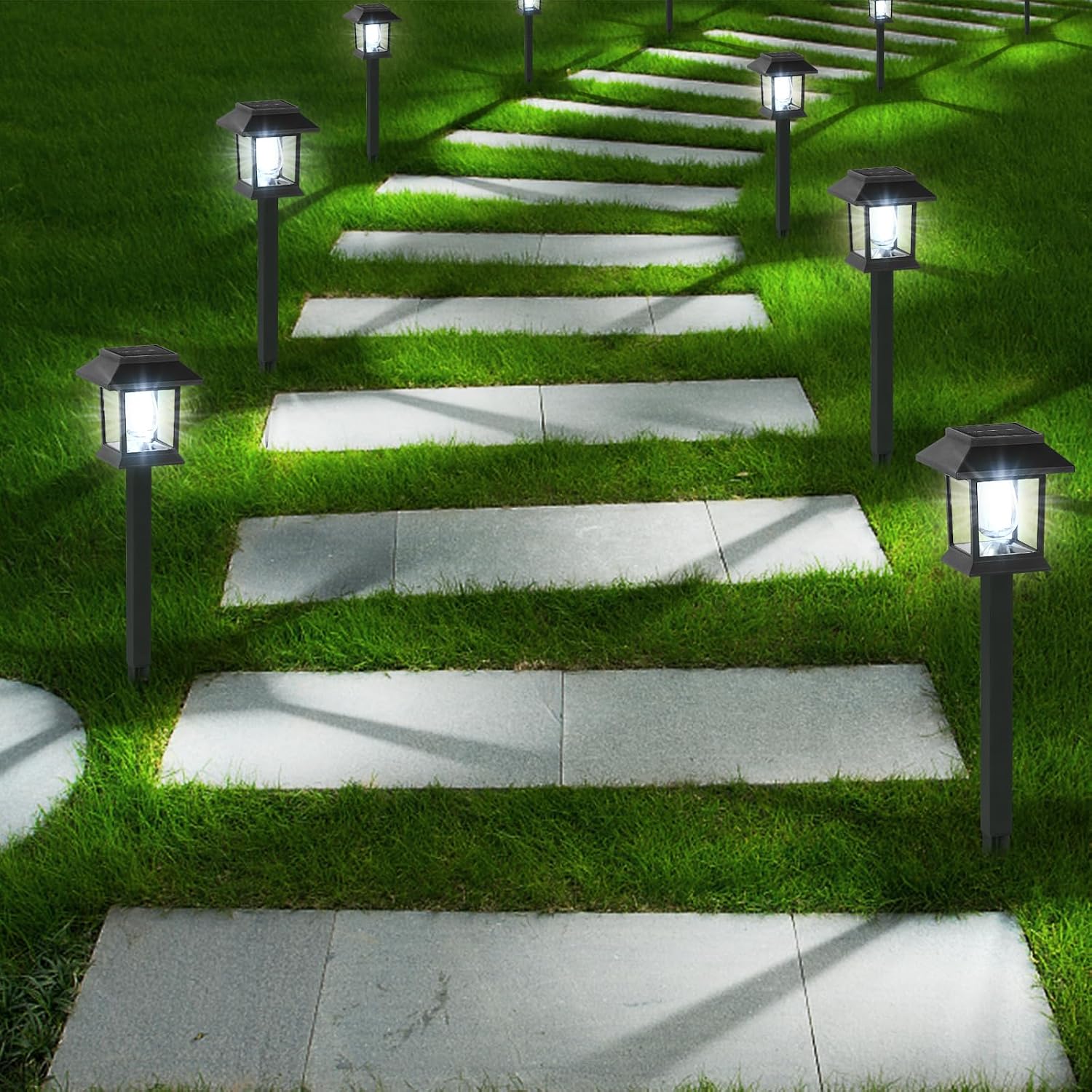 Greluna Solar Pathway Lights Outdoor,12 Pack Cool White 6000K Solar Lights, | Waterproof Auto On/Off Dawn to Dusk Landscape Lights for Garden, Path, Yard, Patio, Driveway,Walkway Decor
