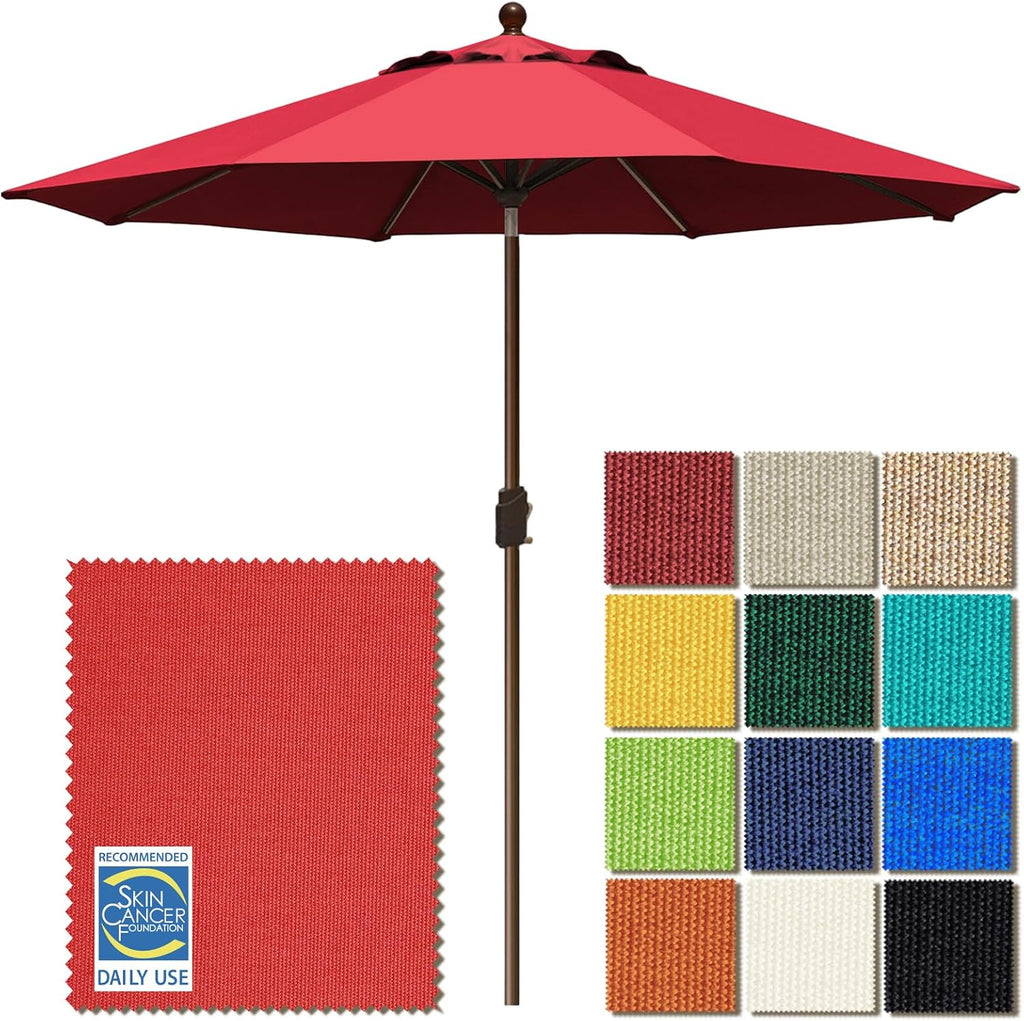 EliteShade USA 10-Year-Non-Fading 9Ft Market Patio Umbrella, UPF 50+ UV Protection Performance Sun Umbrella, Heavy Duty Commercial Grade Outdoor Table Umbrella with Crank & Tilt, Windproof Vented Top for Garden, Pool, Deck and Outdoor Playsets, Logo Red