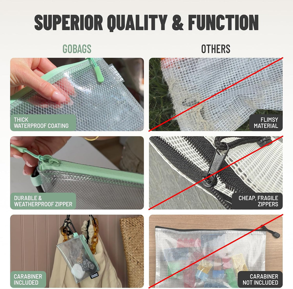 GOBAGS Air Production Multi‑Size Clear Zipper Pouch (4‑Pack) – Cable Organizer & Travel Gear Bag for Electronics, Camera Accessories, Tool Pouch & Small Tech Storage (Mint Green)