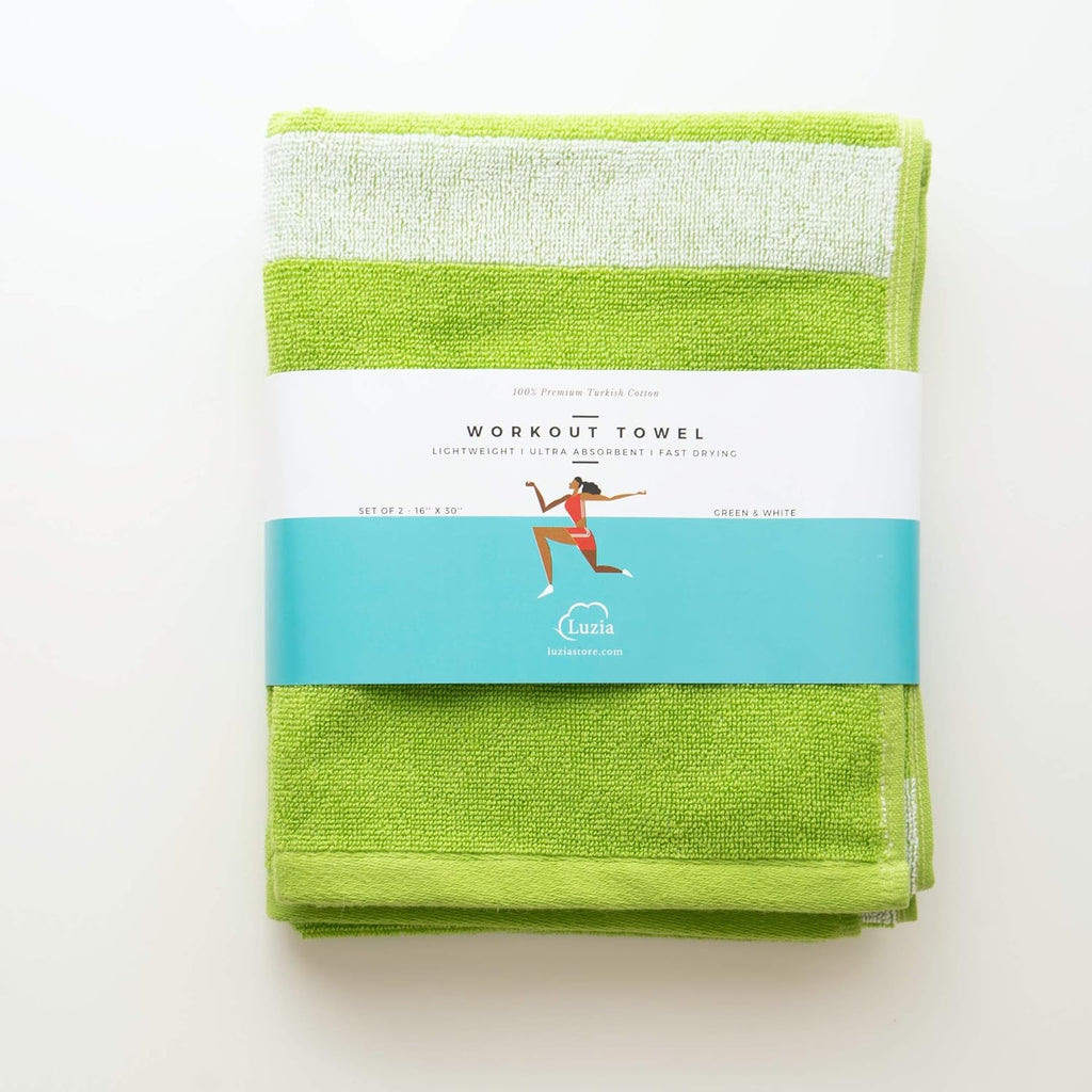 Luzia Striped Workout Towel for Sweat (Pack of 2) - Premium Quality 100% Turkish Cotton - Lightweight and Super Absorbent for Exercise, Sports, Workout, Fitness, Gym, Yoga, Running (Gray)