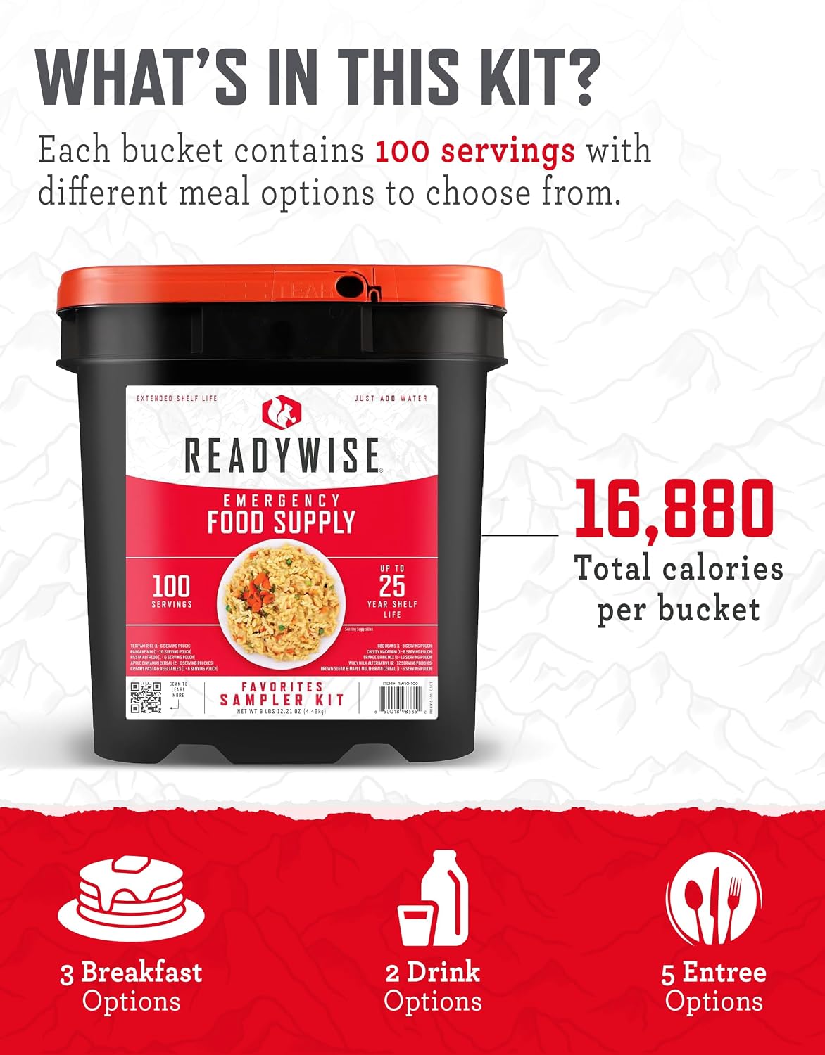 READYWISE Emergency Food Survival Supply Favorites Bucket, 100 Servings