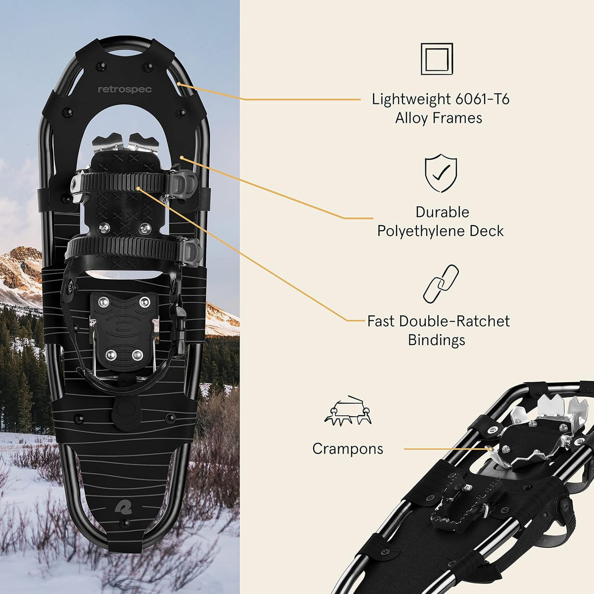 Retrospec Drifter Snowshoes & Trekking Poles Bundle with Adjustable Bindings - Lightweight Aluminum Snow Shoes for Women & Men - All Terrain Hiking & Winter Sports