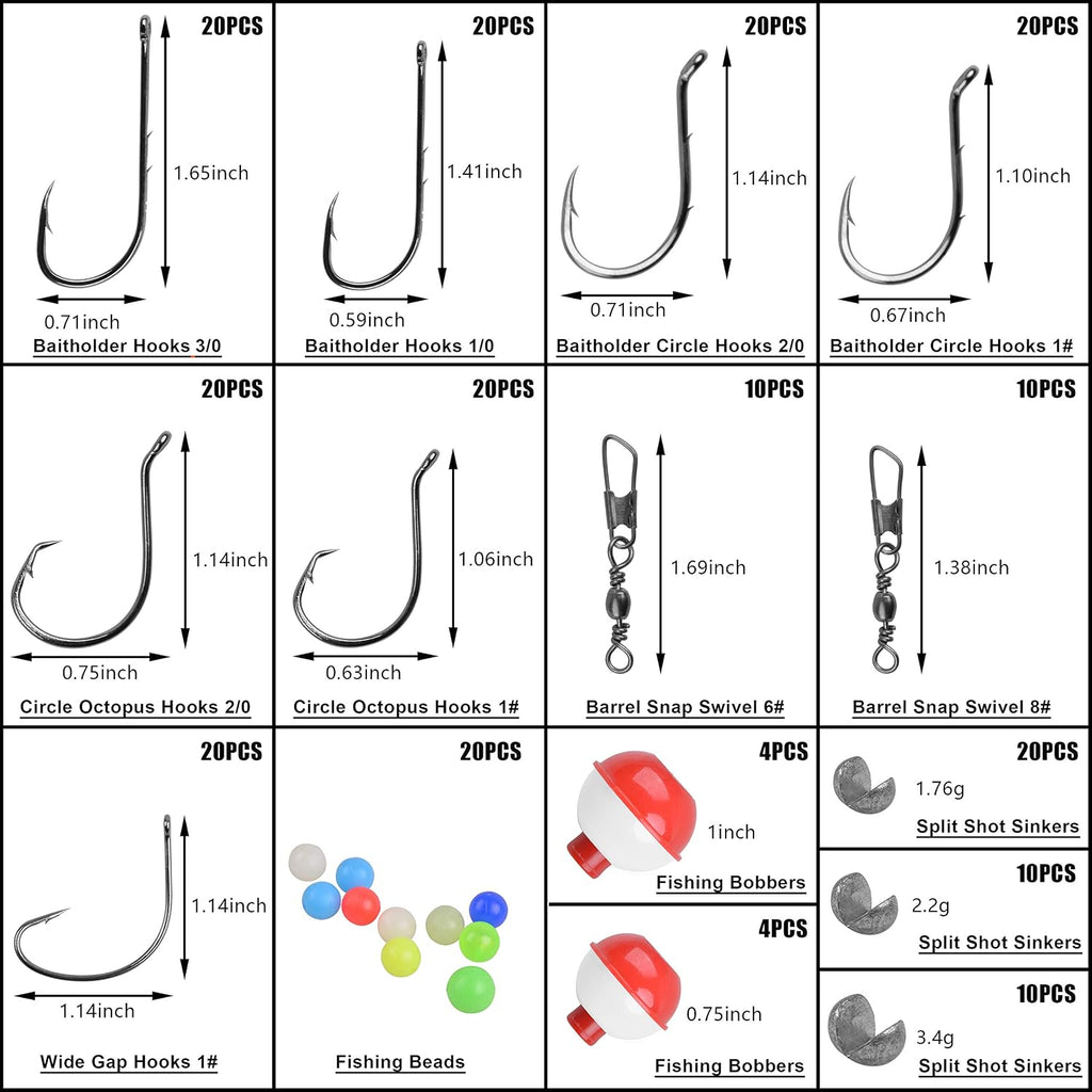 Fishing Bobbers Hooks Tackle Kit, 228pcs Basic Fishing Starter Kit Included Fishing Bobbers, Hooks, Weights Swivels Organized Fishing Tackle Box for Artificial and Live Baits Trout Panfish