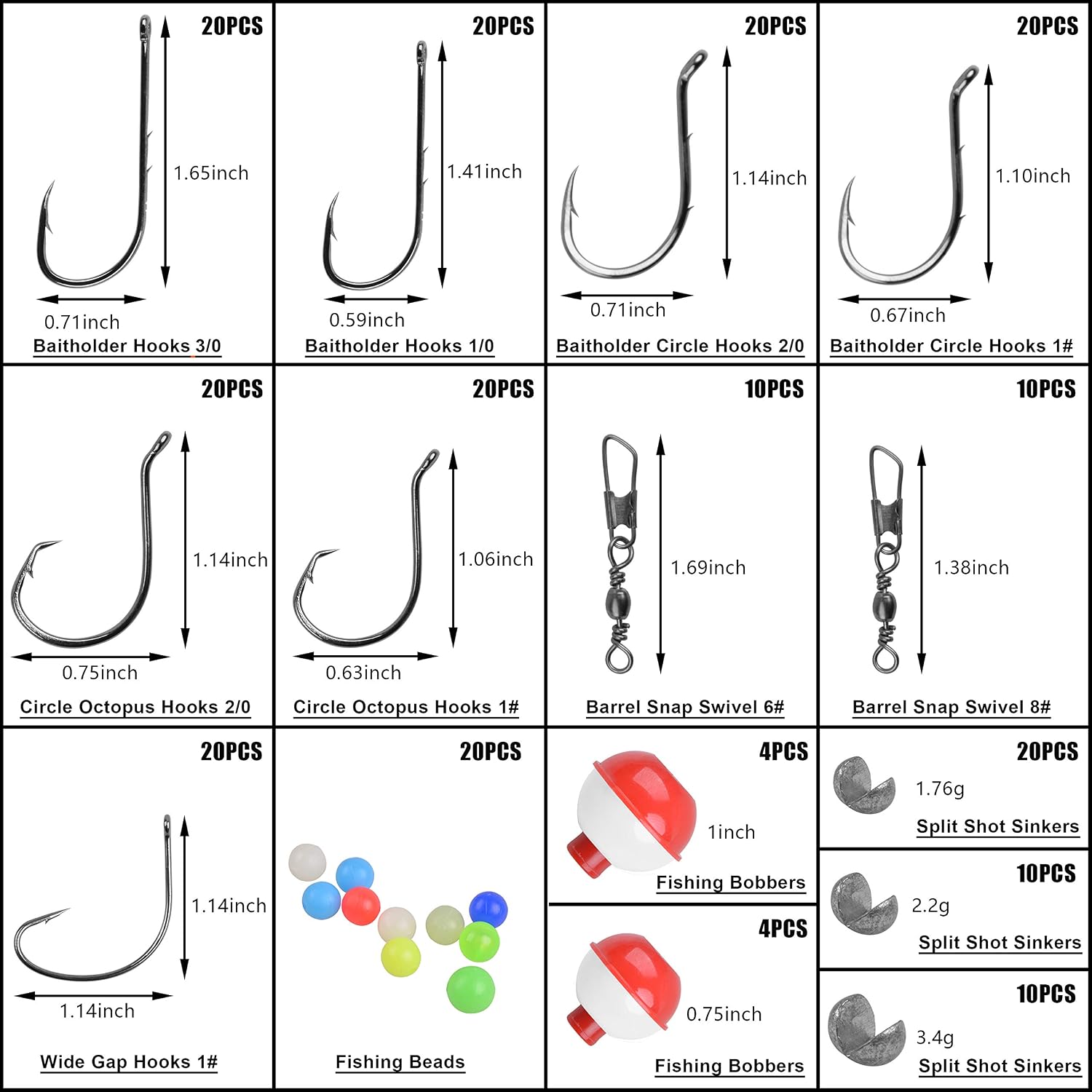 Fishing Bobbers Hooks Tackle Kit, 228pcs Basic Fishing Starter Kit Included Fishing Bobbers, Hooks, Weights Swivels Organized Fishing Tackle Box for Artificial and Live Baits Trout Panfish