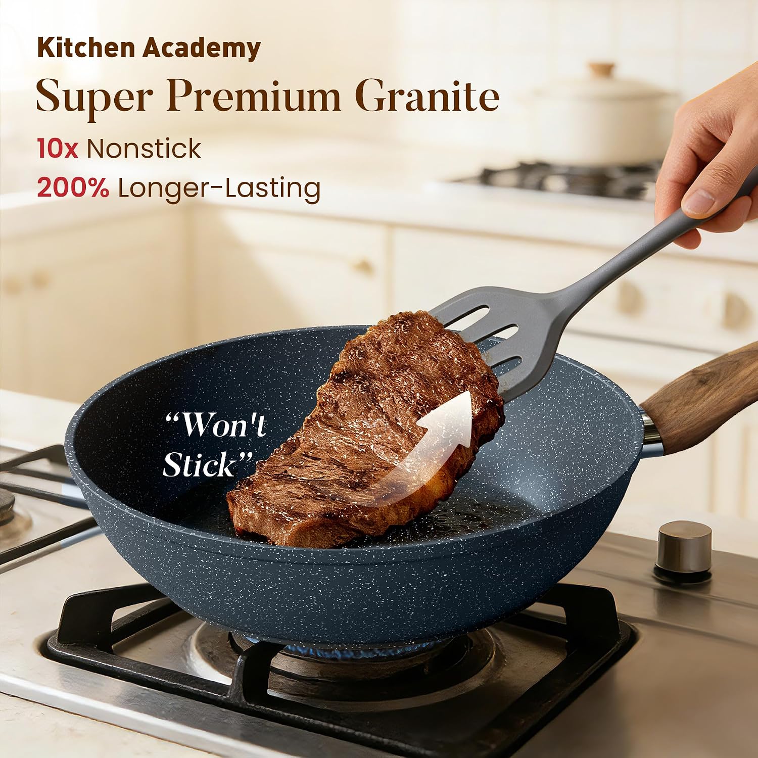 Kitchen Academy Blue Pots and Pans Set Non Stick, 12Pcs Induction Cookware